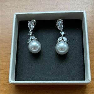 Elegant Silver Pearl Drop Earrings by SweetV